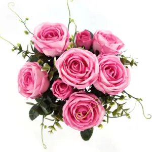 YIWAN حار بيع بالجملة 9 الماس الورود الحرير روز باقة زهور صناعية من الحرير ل ديكورات منزلية لحفل الزفاف