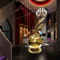 Sculpture en acier inoxydable sculptée/gravée en 3D abstraite, polie miroir, installation artistique moderne en métal, luxe, pour l'exportation mondiale