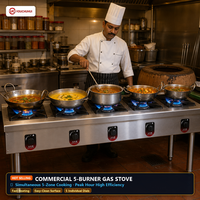 Cuisinière à gaz à cinq brûleurs, modèle commercial en acier inoxydable, pour bistrot et café occidentaux