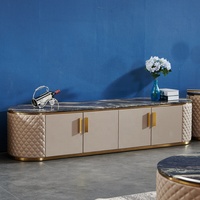 Table basse en bois avec cadre en cuir et base en acier inoxydable doré, ensemble complet, meuble TV en marbre, buffet, table à manger
