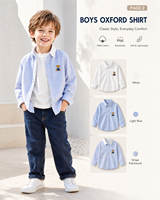 Chemise Oxford Garçon 2026 à Manches Longues en Coton, Boutonnée, Broderie Ours, Décontractée, Style Preppy, Légère, pour Uniforme Scolaire et Usage Quotidien