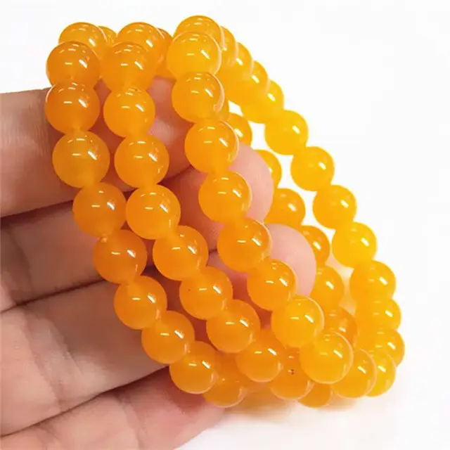 Wholesaleナチュラル8MM Yellow Agate Jade Round Bead弾性ブレスレット女の子