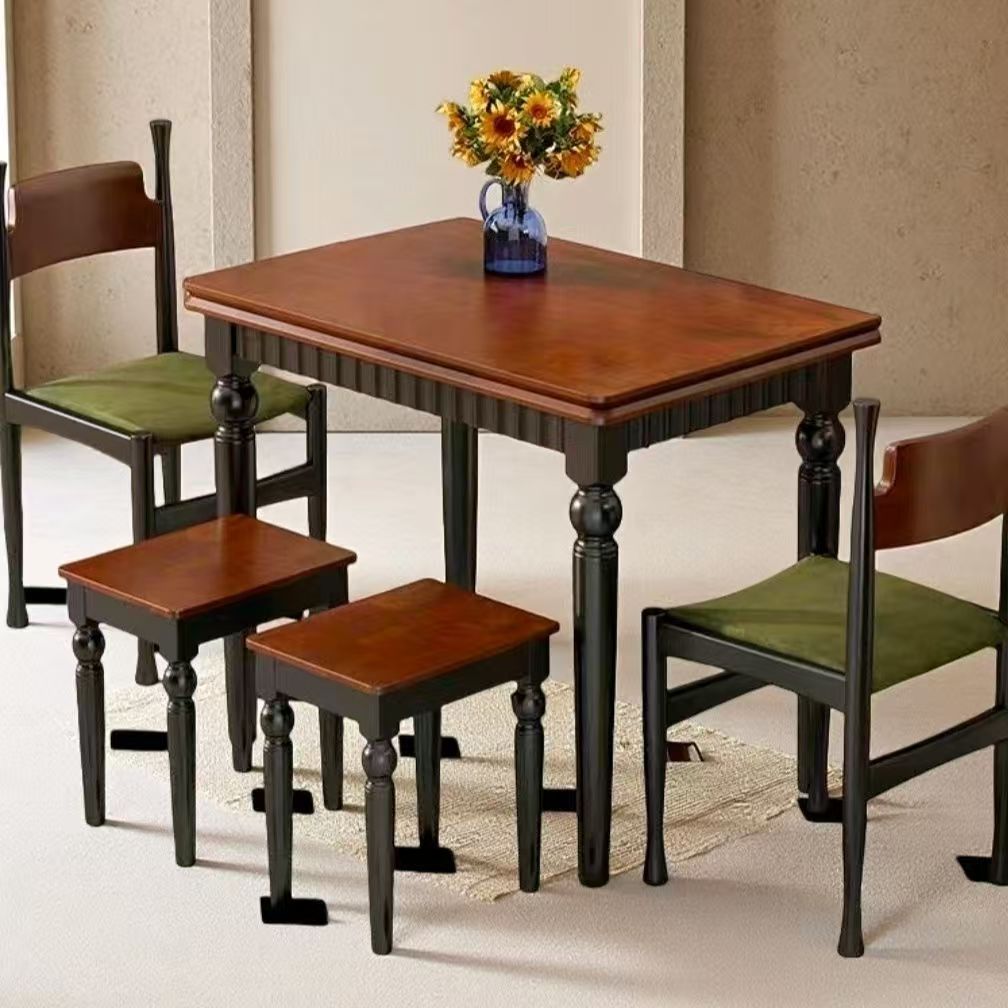 [1 table, 2 chairs, 2 stools] Two-tone color scheme