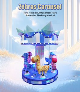Pequeño carrusel portátil para niños de 6 asientos Merry Go Mini paseos de cebras que funcionan con monedas para niños para ferias y pequeños recintos feriales - Product Image 2
