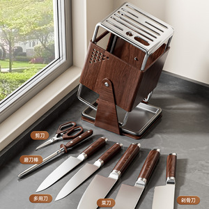 Support rotatif pour couteaux de cuisine personnalisé en acier inoxydable, multifonctionnel, avec égouttoir pour ustensiles de cuisine - Product Image 1