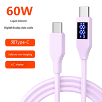 Câble de charge rapide Type-C en silicone 60W avec affichage numérique pour téléphone IOS, appareil photo, ordinateur, écouteurs, voiture