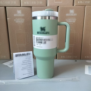 Tumbler isolato in acciaio inossidabile 40oz con coperchio e manico in paglia, tazza da caffè da viaggio riutilizzabile di grande capacità, auto da esterno - Product Image 6