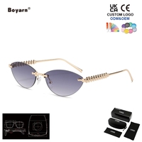 Lunettes de soleil sans monture Boyarn, nouvelle mode, orange, pour hommes et femmes, style œil de chat, branches à rivets métalliques, le choix des célébrités d'Internet