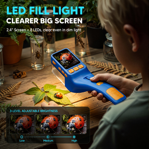 Lupa de Exploración con Luz LED, Pantalla de 2.4 Pulgadas, 8 LED, Recargable, de Plástico, Juguete Educativo para la Observación de la Naturaleza - Product Image 1