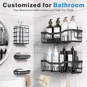 <b>Wall</b> Mounted <b>Shelf</b> Storage Organizer Corner Bathroom Shower Caddy <b>Hanging</b> Black Shower Caddies - Product Image 2