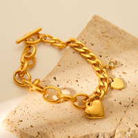 Bracelet H&C étanche en acier inoxydable plaqué or 18 carats avec breloques cœur, chaîne cubaine, chaîne ovale, chaîne câble et zircons cubiques mélangés, bijoux hip-hop