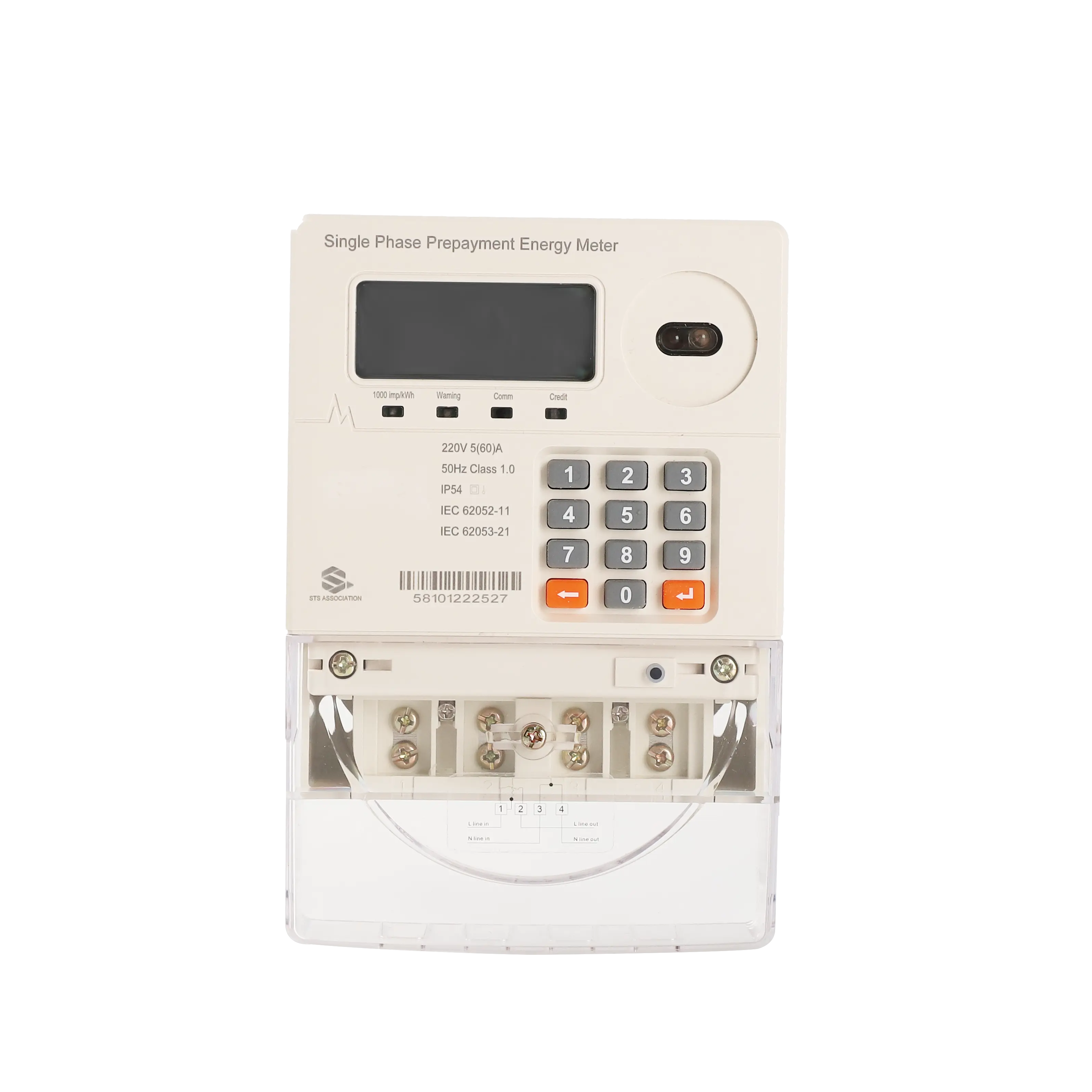 Medidor de energía STS digital único, medidor eléctrico prepago monofásico, medidor de pago de electricidad prepago