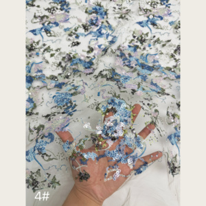 Tissu en <span class=keywords><strong>tulle</strong></span> de nylon écologique <span class=keywords><strong>transparent</strong></span> G4129 à largeur complète, brodé de sequins dégradés à motifs floraux, idéal pour les mariages et les robes de mariée Morandi - Product Image 5