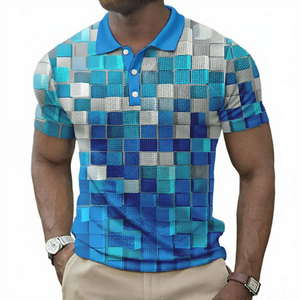 Herren Kariertes Poloshirt Kurzarm Gestrickt Lässig Golf Atmungsaktiv Maßgeschneiderte Kleidung - Product Image 3