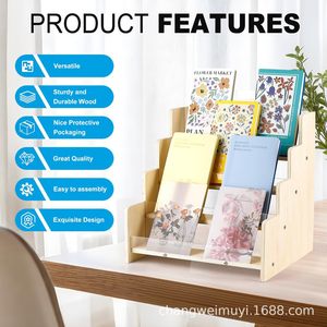 Wooden <b>Desktop</b> Organizer 4 Layers Standing Type Office Storage <b>Shelf</b> For Cards And Figurines - Product Image 2