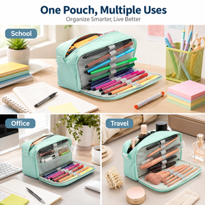 Astuccio in tela personalizzabile con logo, 3 <span class=keywords><strong>scomparti</strong></span> e chiusura a zip - Nuovo design, astuccio con cerniera per ragazze e ragazzi - Product Image 4