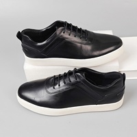 Baskets décontractées en cuir véritable noir pour hommes, chaussures à lacets à bout rond, semelle extérieure en caoutchouc respirante, chaussures quotidiennes toutes saisons