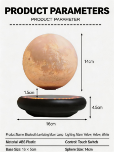 HCNT 360° Rotating Magnetic Floating Moon <b>Lamp</b> 16 Color Gradient Base 3 Colors <b>Touch</b> Moon Light Speaker Desktop Decor - Product Image 2