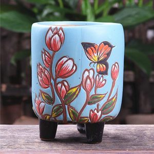 Pot à succulentes en céramique peint à la main avec motif papillon et fleur, <span class=keywords><strong>jardinière</strong></span> <span class=keywords><strong>sur</strong></span> <span class=keywords><strong>pied</strong></span> pour cactus avec 6 options de couleurs pour plantes d'intérieur - Product Image 5