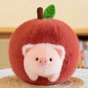 XH Trendy Peluche de Cerdo con Patrón de Manzana, Nuevo Modelo Bordado, Muñeco Desmontable, Alivio del Estrés, Regalo de Algodón PP - Product Image 3