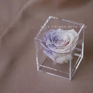 SHP Acrylique Plexiglas Transparent Préservé Cajas De Acrilico Para Flores Rosas Présentoir Cadeau Acrylique Rose Boîte À Fleurs Avec Couvercle