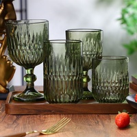 Verres à vin contemporains gaufrés vert foncé, nouveau design, écologiques, compatibles lave-vaisselle, 350ml/450ml/300ml, vente en gros