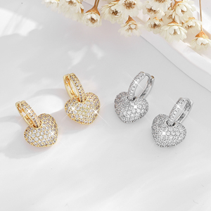 <span class=keywords><strong>Orecchini</strong></span> a Cerchio con Ciondolo a Cuore alla Moda, Placcati in Oro 14k con Zirconia Cubica, Gioielli per Donne - Product Image 3