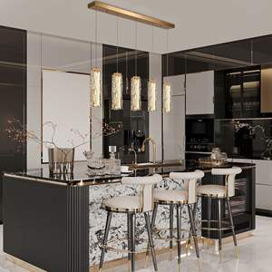 Cuisine sur mesure avec comptoirs en quartz de luxe, structure en acier inoxydable, évier et accessoires, combinaison de cuisine de luxe prête à l'emploi - Product Image 4