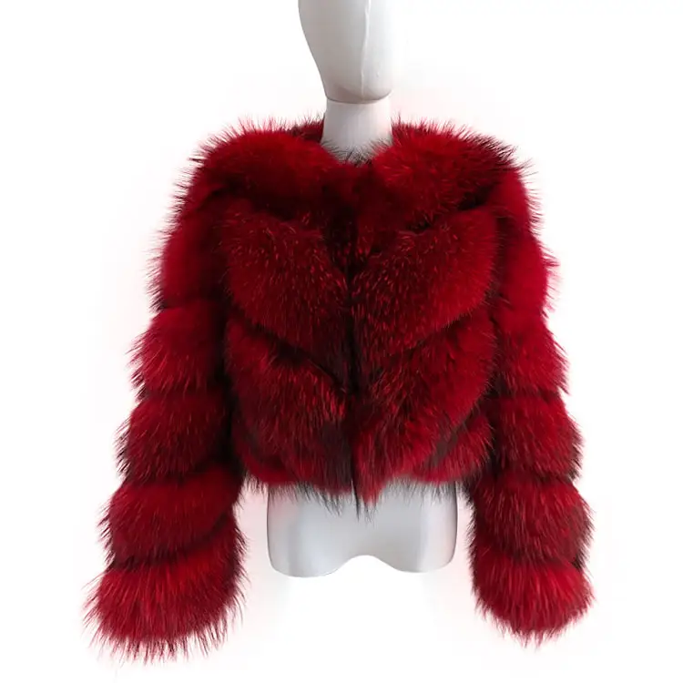 Wholesale Custom Winter Luxury Ladies Crop Top Animal Fur Coat Women's Real Raccoon Fur Jackets