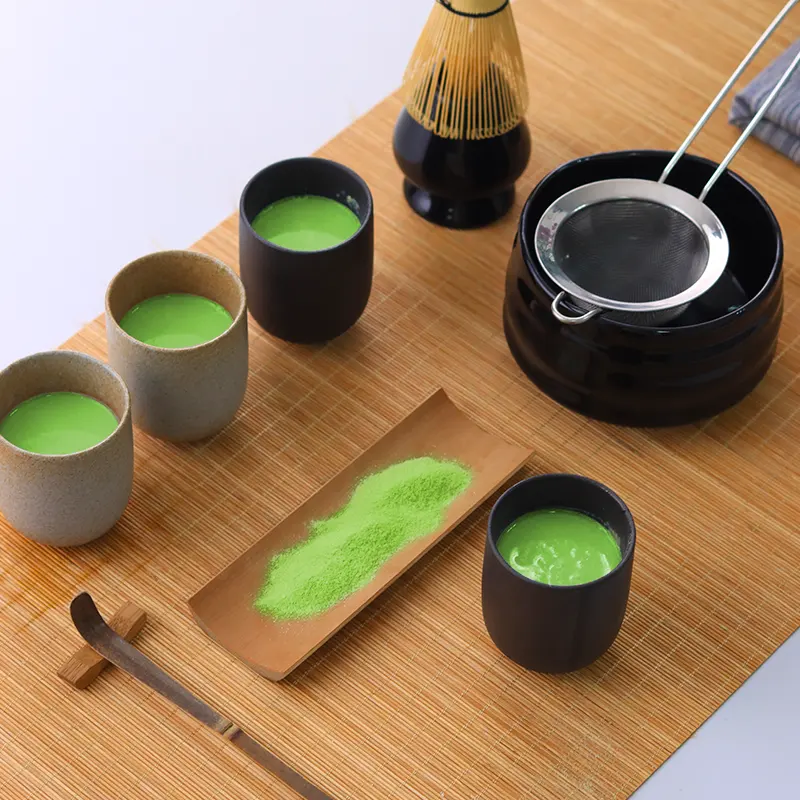 Japanese Matcha Tea Set Matcha Whisk Bowl ,Traditional Bamboo Scoop,Ceramic Whisk Holder Stainless Steel Sifter Matcha Kit