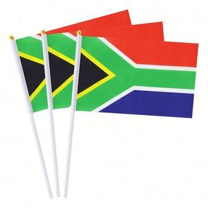 Polyester South Africa 14*21 cm Hand Held Waved <b>Flag</b> of South African Small PVC Stick for Campaign Election Decorations - Product Image 1