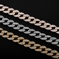 Collier chaîne cubaine Miami en or blanc pour homme, style hip-hop, avec strass étincelants, finition dorée - Idéal pour un cadeau