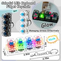 Wholesale 4 in 1 Transparent Stress Relief Clicker Toy Plastic Square Keyboard Fidget Keychain with LED Lights