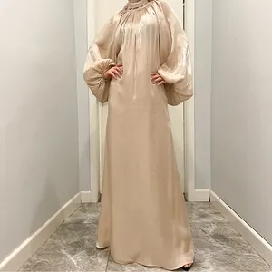 Midden-Oosten Nieuwe Lantaarn Lange Mouw Islamitische Kleding Gewaad Jurk Zijde Glad Turks Effen Grote Glans Jurk Moslim Abaya Kaftan