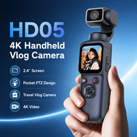 Cámara de Acción Portátil HJD05 4K, Cámara de Vlog con Gimbal de Bolsillo, Pantalla de 2.4 Pulgadas, 64MP, Videocámara de Viaje, Mini Cámara Deportiva PTZ
