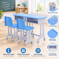 Ensemble de bureau et chaise d'étude réglables pour deux élèves, en plastique, pour salle de classe, mobilier scolaire, vente en gros, OEM ODM