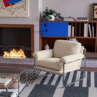 Fauteuil design élégant de style Bauhaus, mi-siècle moderne, avec structure en acier, rembourrage en coton de qualité 3A, amovible et personnalisable