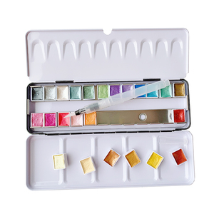 Juego de 24 pinturas de acuarelas metálicas con pincel, pigmento perlado y brillo, caja de lata - Product Image 3