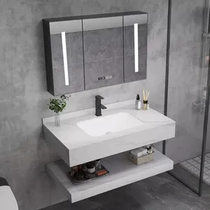 Lavabo da bagno moderno in pietra artificiale con montaggio a parete personalizzato lavabo in pietra sinterizzata con specchio