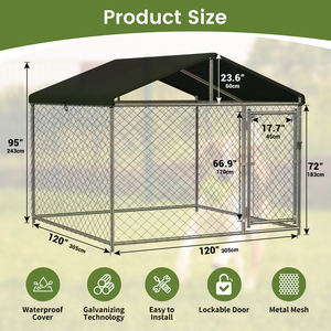 Perrera grande para perros al aire libre de 10x10 pies, techo impermeable, cadena galvanizada, carcasa para perros, marco de Metal para todo tipo de clima - Product Image 4