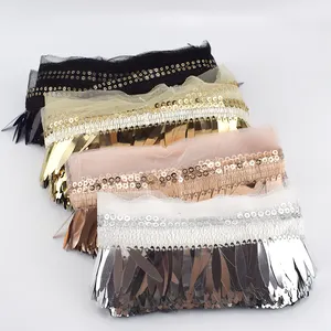 Deepeel RC119 8Cm DIY Phụ Kiện May Trang Phục Sân Khấu Trang Trí Quần Áo Trim Tassel Thêu Organza Webbing Sequins Ren