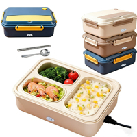 Boîte à lunch chauffante électrique en acier inoxydable, alimentée par USB/batterie, conteneur alimentaire portable multifonction pour le bureau, la voiture et les voyages