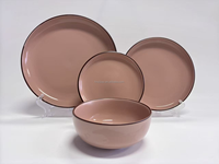 Assiette à dessert en grès de 8 pouces, vaisselle en céramique émaillée colorée, assiette plate en grès pour hôtel et restaurant avec bord noir
