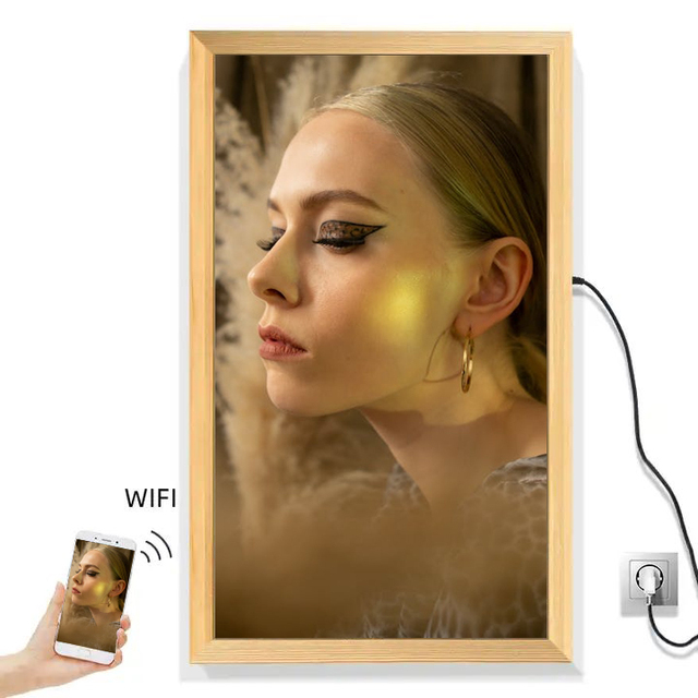 21.5 32 Inch Wood Frame Electronic Digital Photo Frame with Video Playback and Clock for Advertising