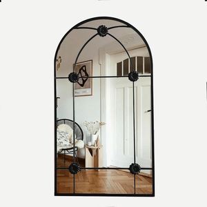 Grand miroir mural vintage noir à cadre en fer, long, pleine longueur, pour se vêtir, avec arche de fenêtre, Espejo Miroir Spiegel - Product Image 2