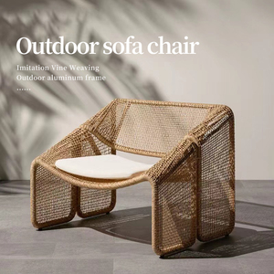 Set di Divani <span class=keywords><strong>da</strong></span> Esterno in Rattan PE Artigianale di Lusso Moderno con Struttura in Alluminio e Cuscini per Patio, <span class=keywords><strong>Giardino</strong></span> e Balcone - Product Image 5