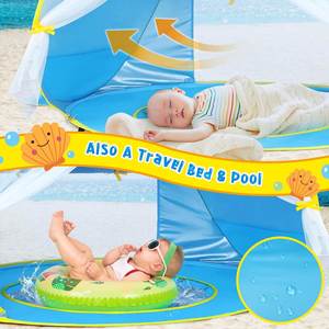 Abri de plage bleu en maille facile à installer avec protection solaire UPF50+ anti-UV pour bébés et tout-petits, idéal pour le camping en extérieur et les jeux à la piscine - Product Image 3