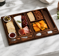 Ensemble de planches à charcuterie en bois d'acacia de qualité supérieure en forme de livre avec 4 couteaux à fromage et 2 plats, planche à fromage pliable en bois