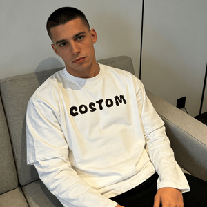 T-shirt à manches longues vintage blanc personnalisé pour homme, coupe classique, en maille gaufrée 300 g/m², respirant, polyester/coton, de luxe - Product Image 1