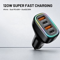Chargeur de voiture transfrontalier SUNDAREE 120W, quatre ports PD, charge ultra-rapide, double interface USB, nouvelle charge rapide 2025